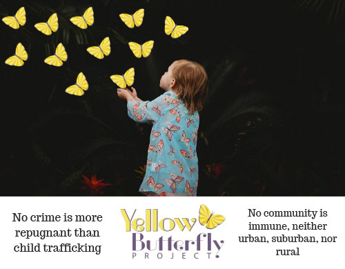 An image of a little girl and yellow butterflys with the Yellow Butterfly Project logo.